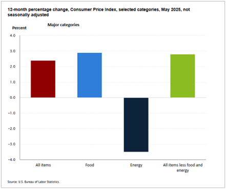 chart with 12-month percentage change, Consumer Price Index, selected categories, May 2025, not seasonally adjusted