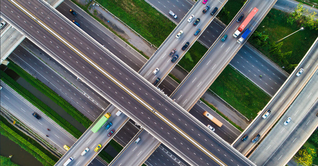 Ariel view of traffic on the expressway