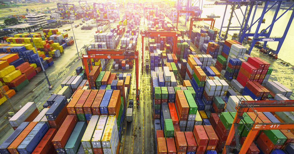 containers stacked in a transport terminal