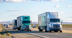 Semi trucks and trailers driving on the highway