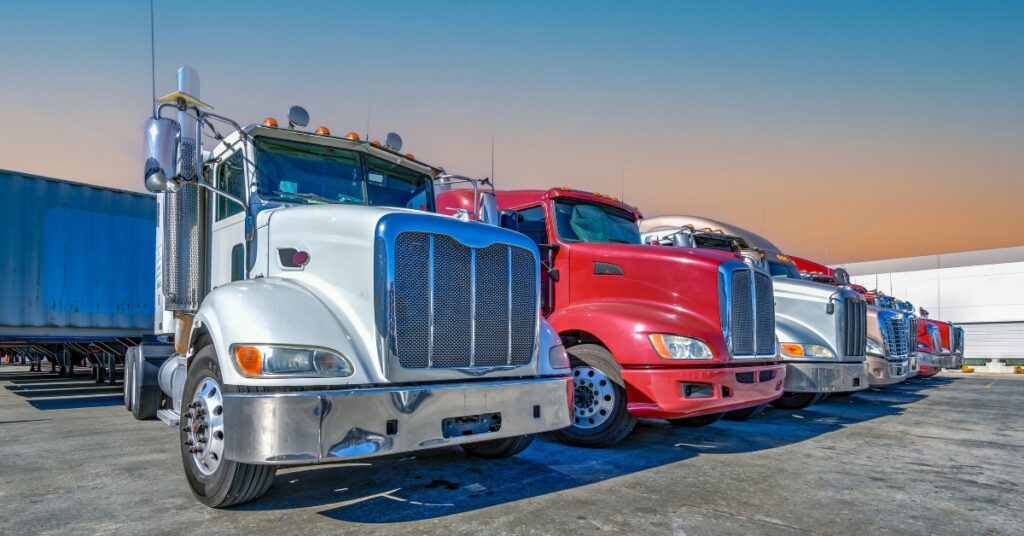 large trucks in a row