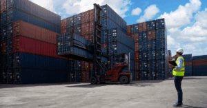 shipping containers in a shipping port