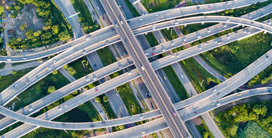 busy highways aerial shot