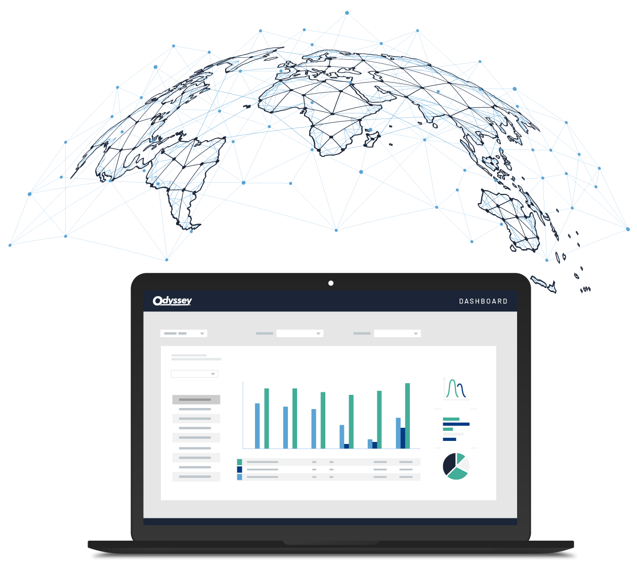 collage of Odyssey dashboard and global connectivity
