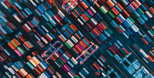 aerial view of colorful shipping containers