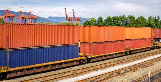 double stacked containers on rail cars