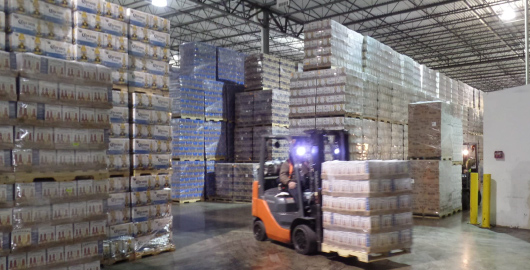 stacked pallets in a warehouse