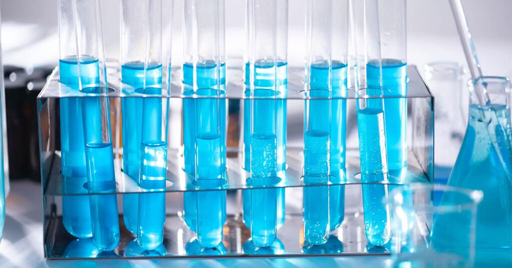 Tubes of chemicals in a lab