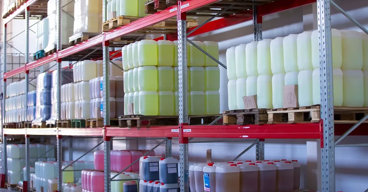 Chemical packaging in a warehouse