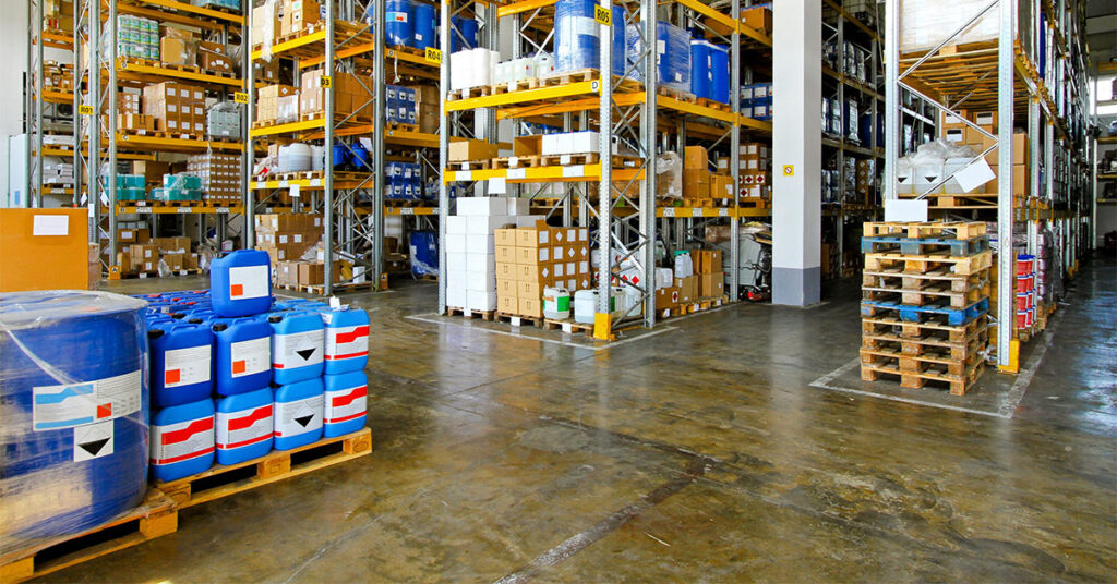 chemicals stored in a warehouse