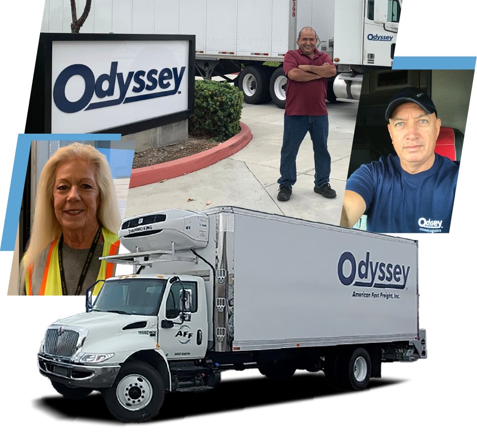 collage of Odyssey employees and a refrigerator truck