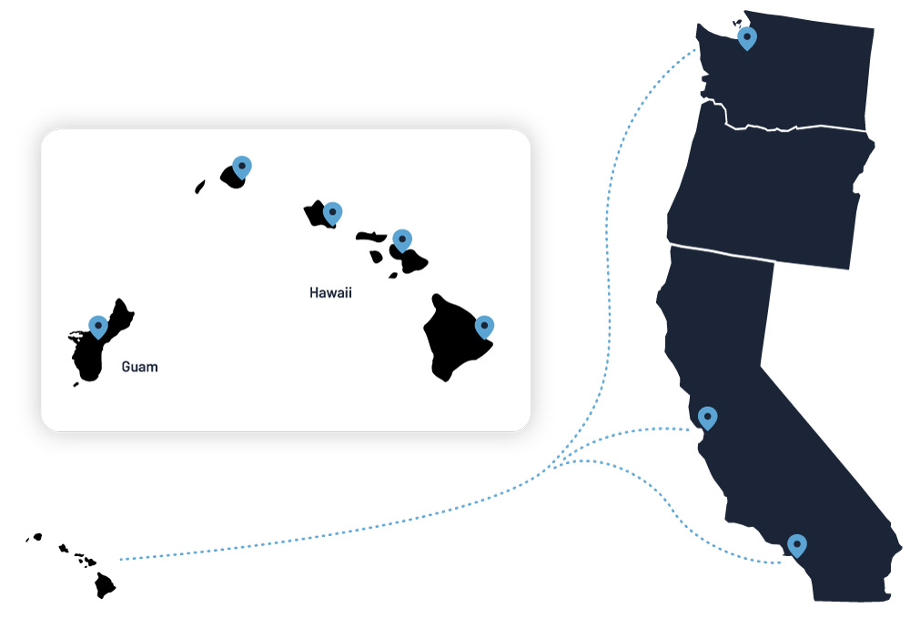 map of hawaii and routes from CA and WA