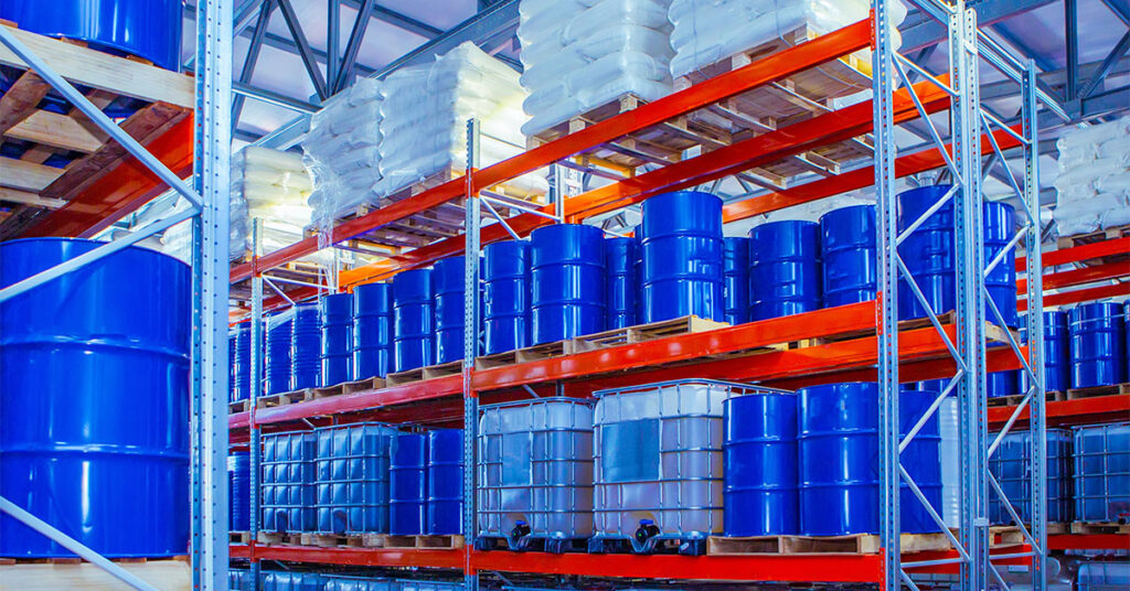 chemicals stored in a warehouse