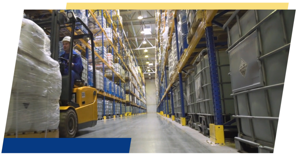 warehouse aisle with packaged freight